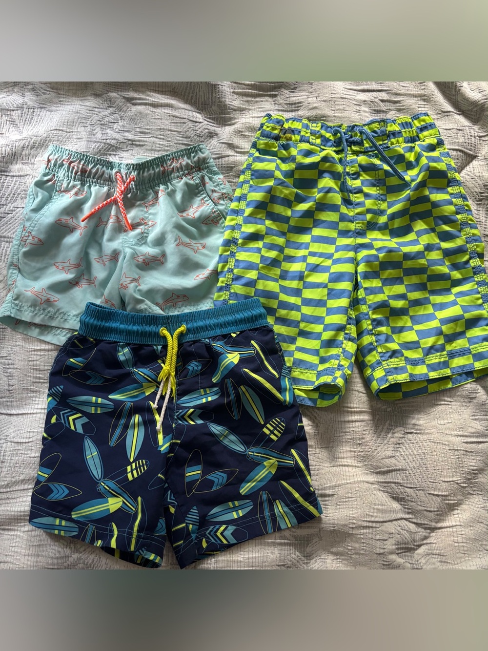 Boys Swim Trunks Bundle of 3 – Size 4/XS – Shark & Surf Prints